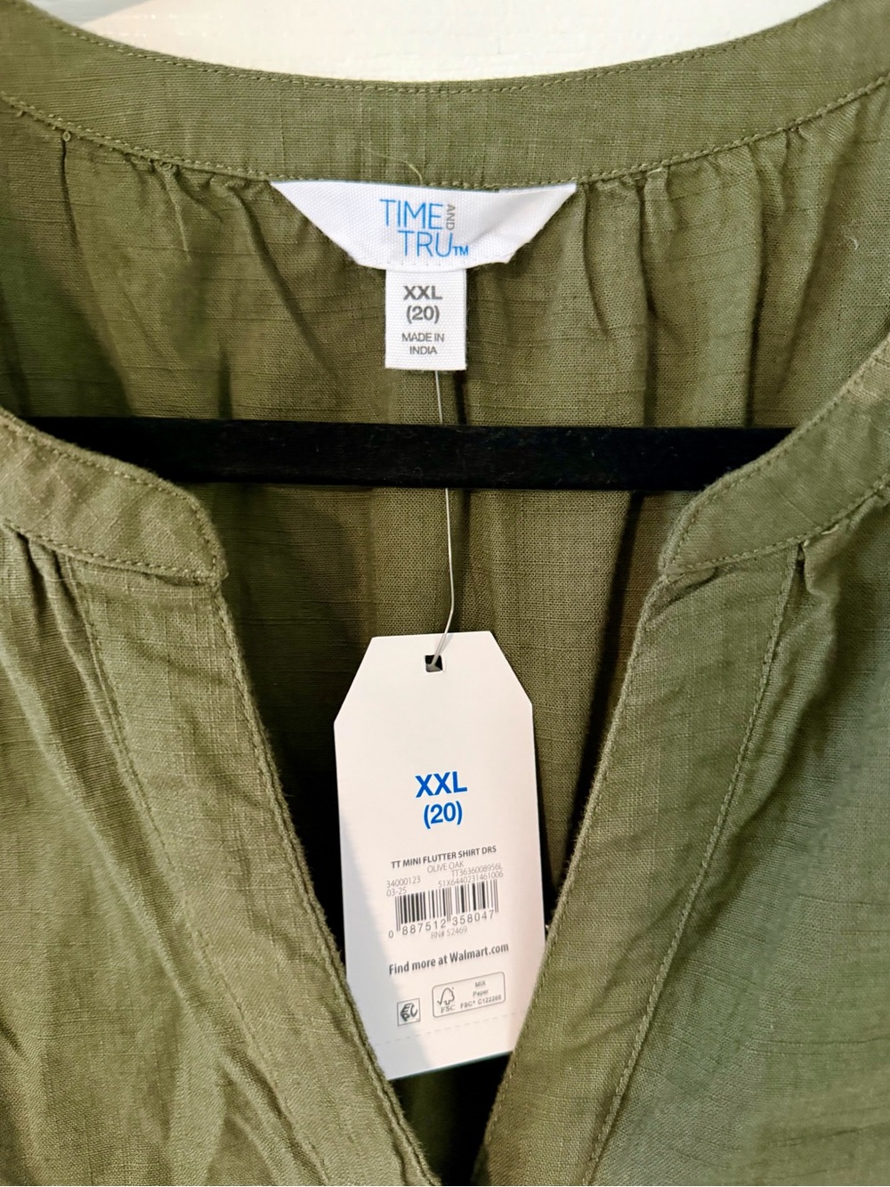 Time and Tru Olive Green V-Neck Button-Front Dress - Picture 3 of 5